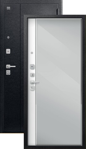 Теплая дверь входная Сезам V-04 зеркало (2026), 2 замка, 1,4 мм металл, (черный муар+белый кашемир)
