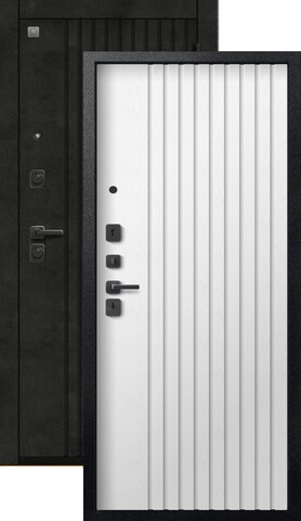 Теплая дверь входная Сезам V-15 (2026), 2 замка, 1,4 мм металл, (черный муар/темный бетон+белый ясень софт)