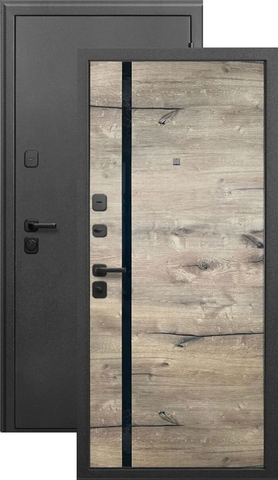 Теплая дверь входная Бронин Грань 100, 2 замка, 1,2 мм металл, (серебро антик+дуб темный)