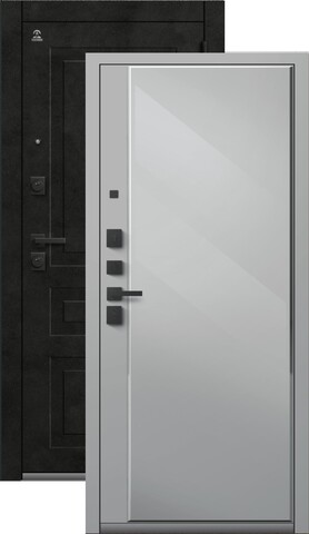 Теплая дверь входная Центурион С-114 зеркало (2026), 2 замка, 2 мм металл, (черный муар/темный бетон+сильвер кашемир)