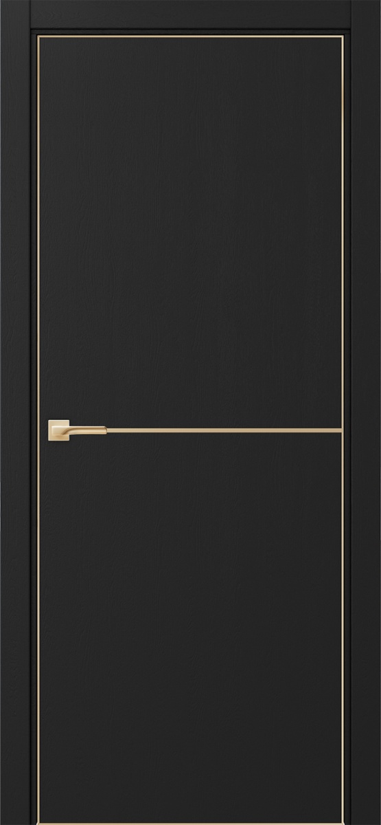 Дверь межкомнатная Оптима Порте Неаполь 202 молдинг золото (кромка алюминиевая золото с 4х сторон с врезкой под замок Морелли М1895 (М1885)), цвет антрацит, экошпон, глухая
