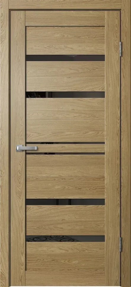 Дверь межкомнатная Сибирь Профиль Барн B1, цвет европейский дуб, экошпон, стекло лакобель черное