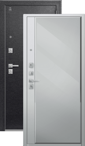 Теплая дверь входная Центурион С-104 зеркало (2026), 2 замка, 2 мм металл, (черный муар+белый кашемир)
