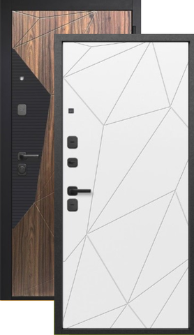 Теплая дверь входная Феррони 9 см Геометрия эмалит белый, 2 замка, 1,4 мм металл, (черный сатин/коньяк орех каньон+белый эмалит)