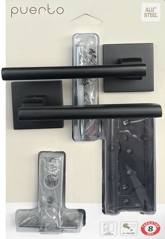 Комплект фурнитуры межкомнатный Пуэрто SET 514-03 5-45PL 2S Black (ручка, защелка м/к, петли безВР), цвет черный (гарантия - 8 лет на ручку, 6 месяцев на остальную фурнитуру)