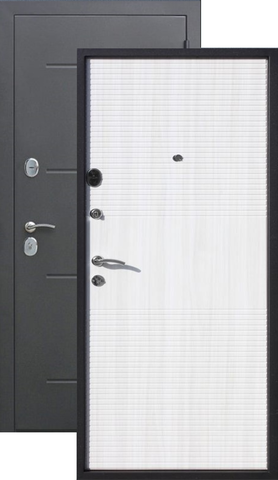 Дверь входная Феррони Гарда 7,5 см Муар, 2 замка, 1,2 мм металл, (черный муар+белый ясень)