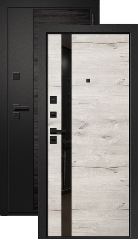 Теплая дверь входная Ретвизан Орфей-311 Нью, 2 замка, 1,4 мм металл, (блэк астана вертикальный+арктик дуб горизонтальный)