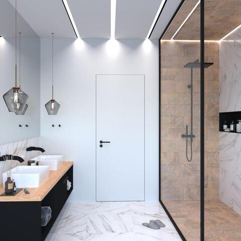 Дверь межкомнатная скрытая Альберо (Фрегат) ПС-2 без порога ( замок AGB B04102.50.34, алюминиевая кромка черная с 4х сторон), цвет белый, под покраску, глухая #2