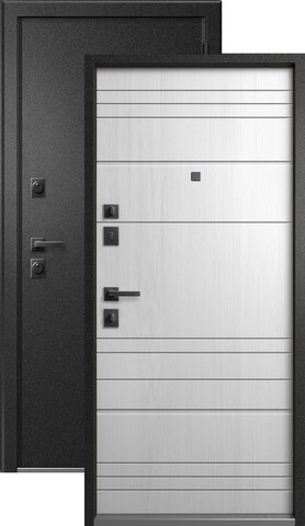 Теплая дверь входная Эталон S-4 (2025), 2 замка, 2 мм металл, (черный муар+белый снег)