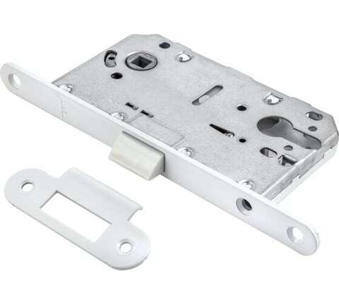 Замок под цилиндр с пластиковым язычком Ренц INLB 85 PL White, цвет белый (гарантия - 12 месяцев)