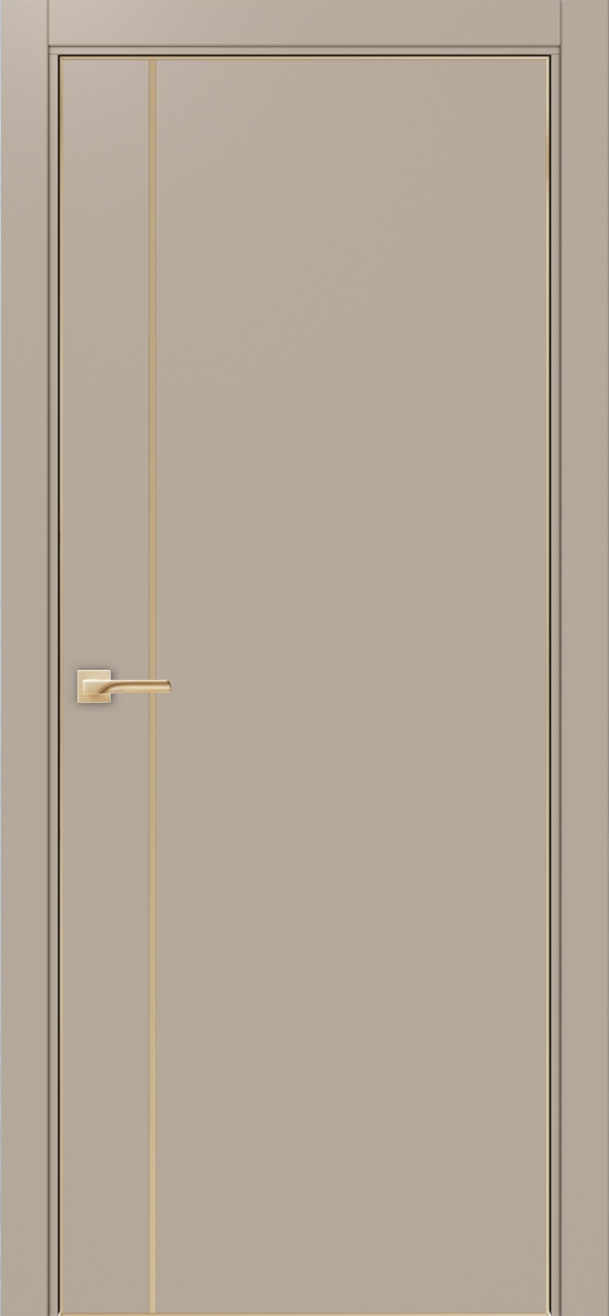 Дверь межкомнатная Оптима Порте Неаполь 204 молдинг золото (кромка алюминиевая золото с 4х сторон с врезкой под замок Морелли М1895 (М1885)), цвет мокко, экошпон, глухая