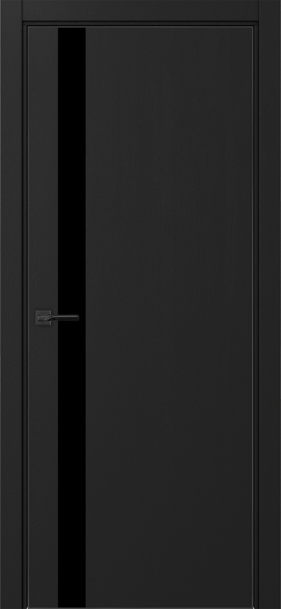 Дверь межкомнатная Оптима Порте Неаполь 211 (кромка алюминиевая черная с 2х сторон с врезкой под замок Морелли М1895 (М1885)), цвет антрацит, экошпон, стекло лакобель черное