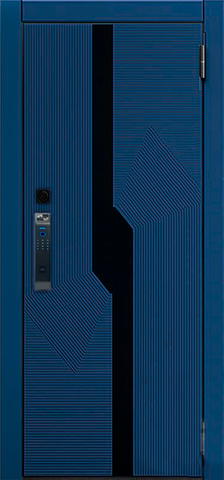 Теплая дверь входная Аргус Смарт 2П Бистури/Магнум зеркало (электронный замок), 2 замка, 2 мм металл, (синий софт/черный кварц+силк маус) #2